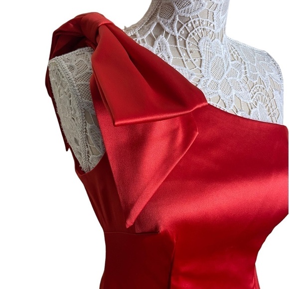 NWT Eliza J One-shoulder Bow Detail Satin Sheath Dress Red weeding formal - Picture 4 of 8